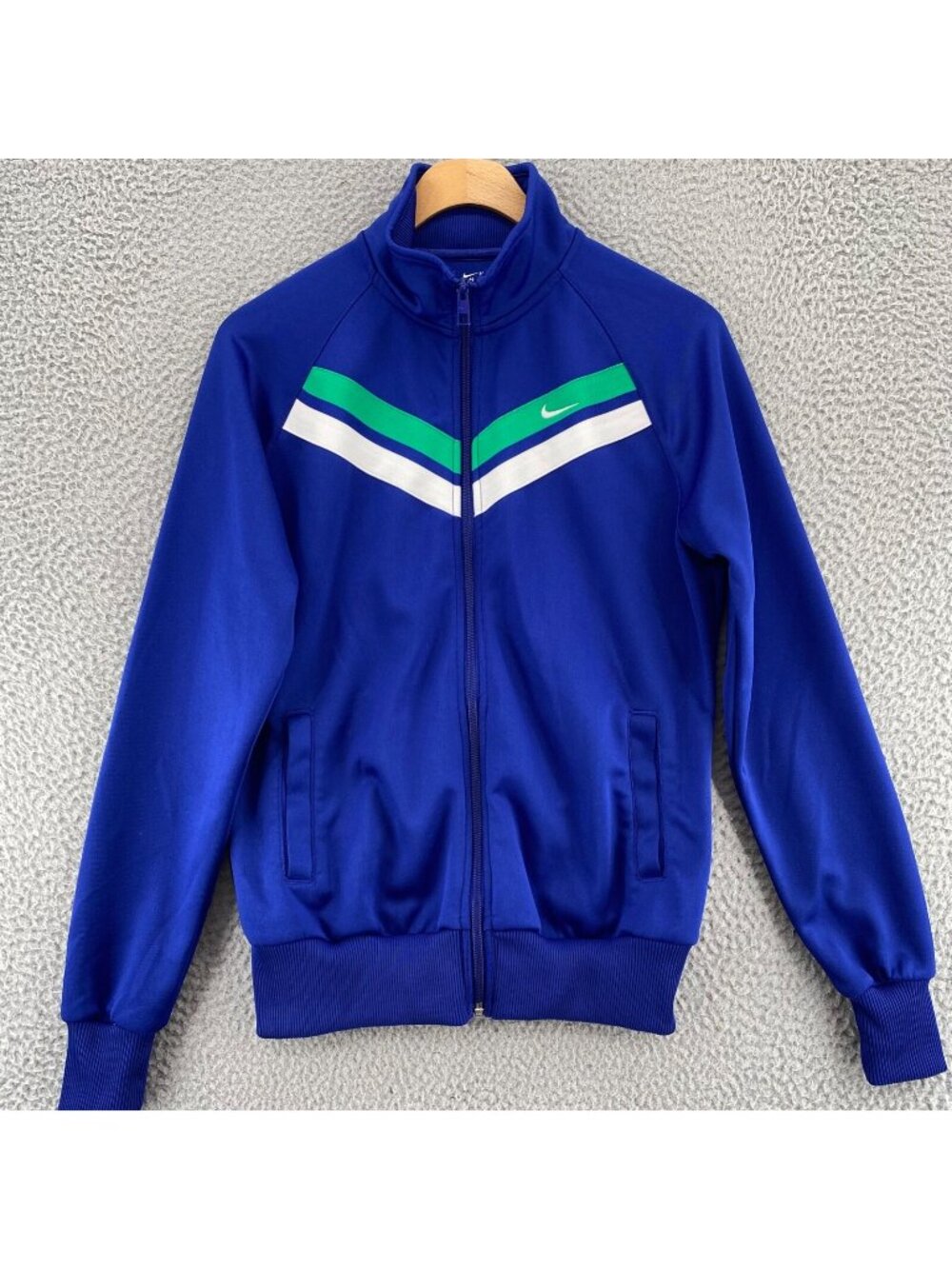 Nike Jacket Womens Medium Blue Athletic Dept Track Mock Neck Full Zip Pockets*
